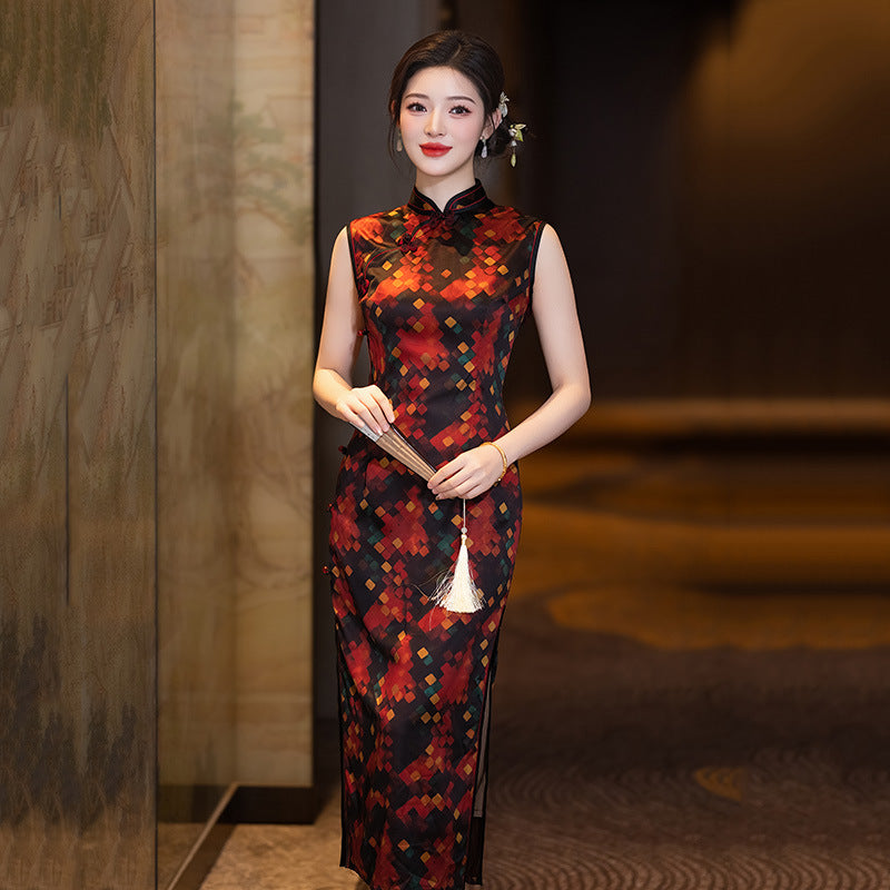 Elegant Chinese Qipao Dress Sleeveless Retro Cheongsam Traditional Hanfu Outfit