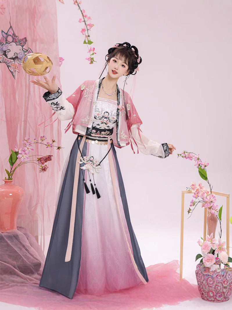 Elegant Gradient Song Dynasty Hanfu Dress with Floral Embroidery