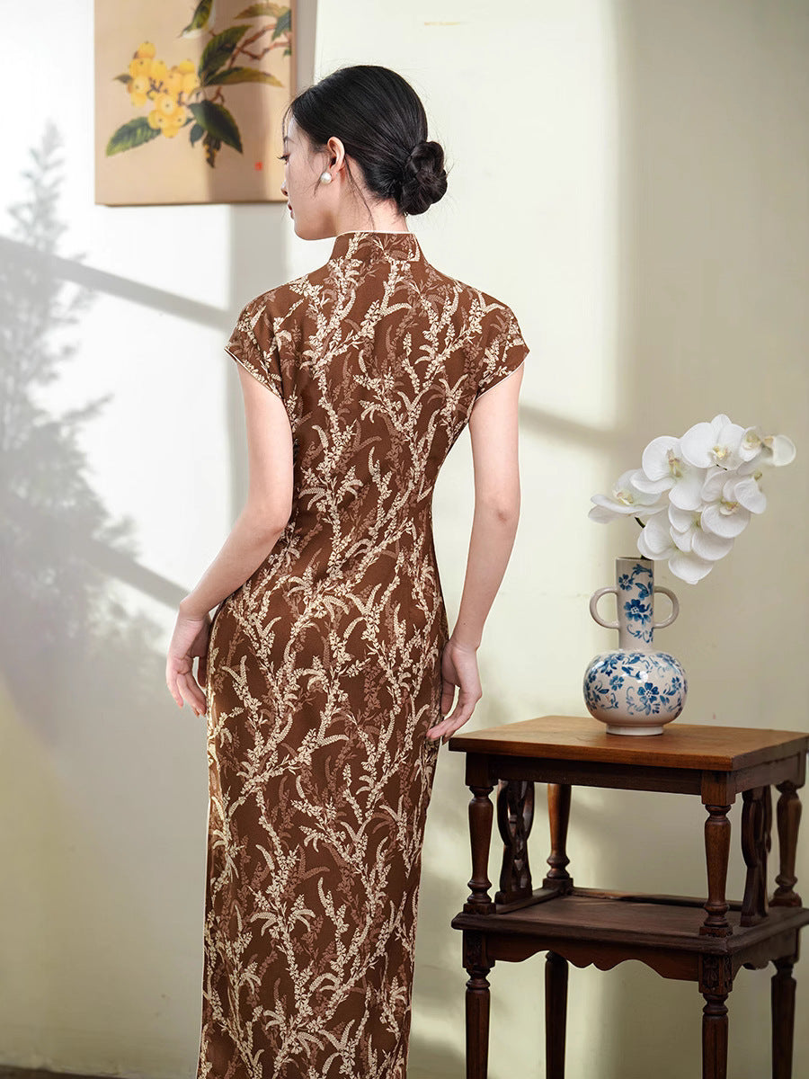 Elegant Floral Embroidered Qipao Dress Traditional Chinese Cheongsam