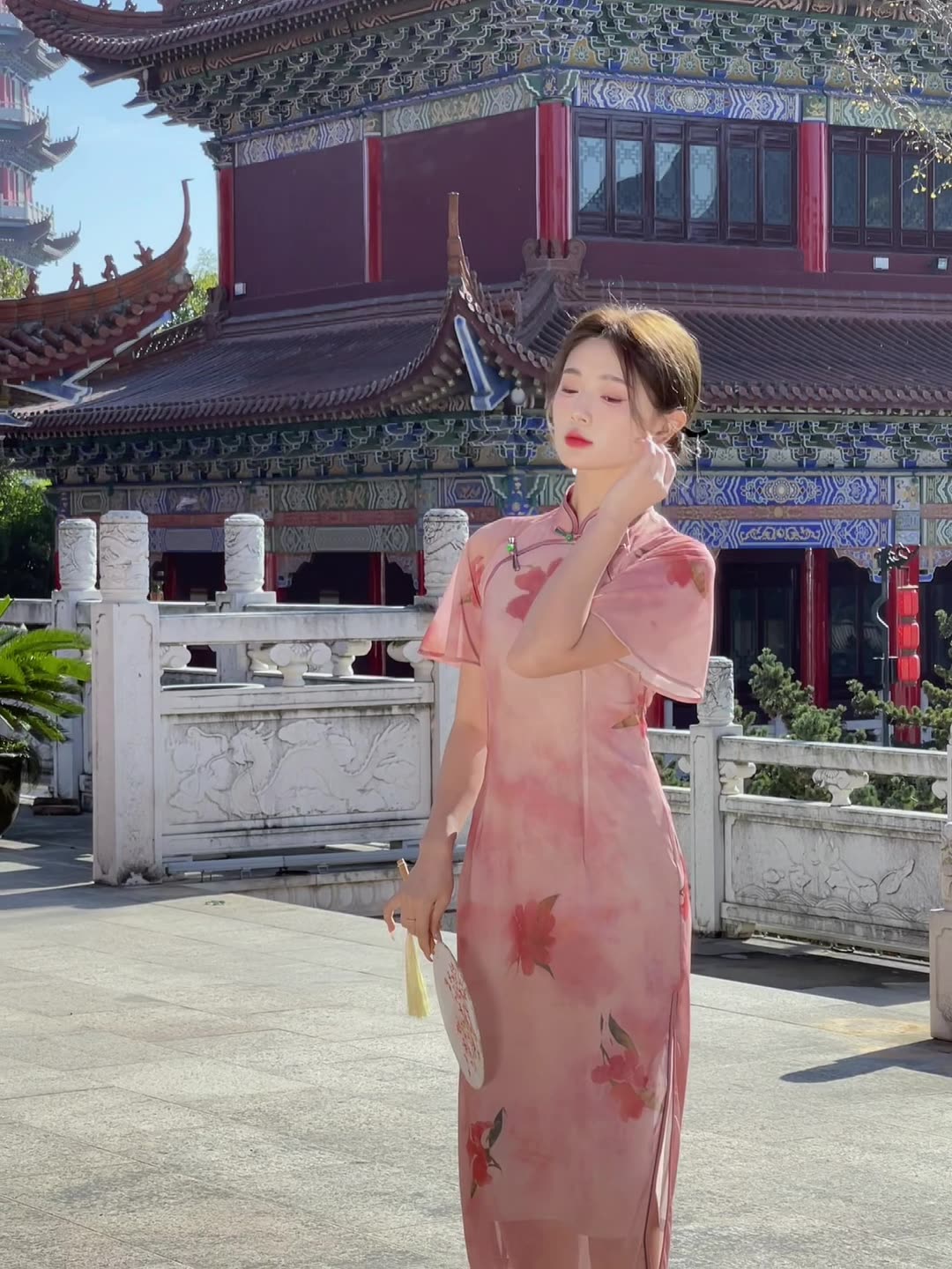 Elegant Pink Floral Hanfu-Inspired Dress for Traditional and Modern Styling
