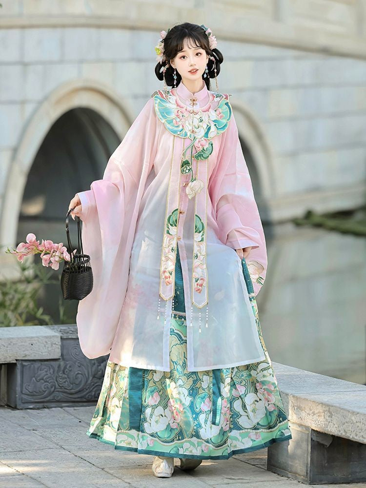 Traditional Pink Floral Hanfu Dress for Women