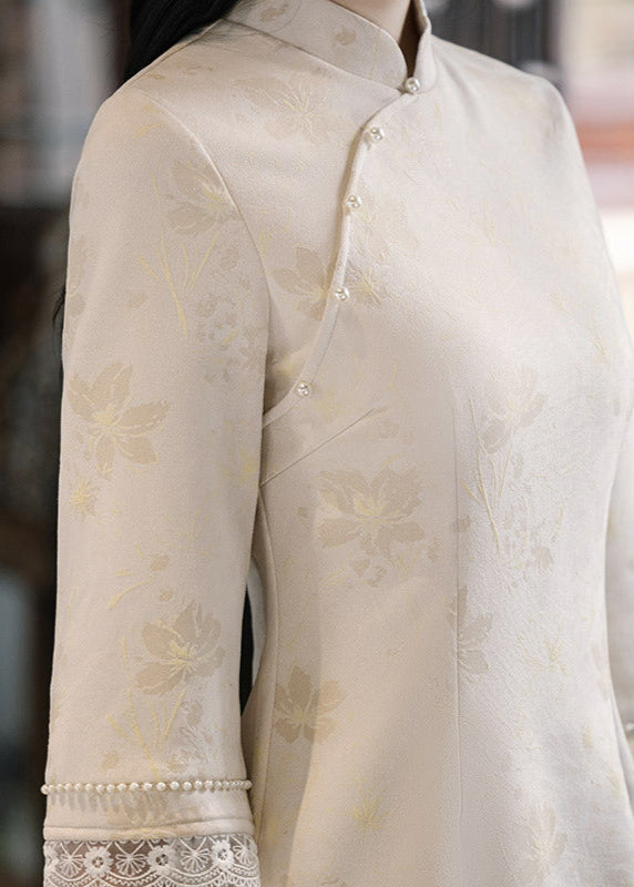 Modern Chinese Long-Sleeve Cinched Dress