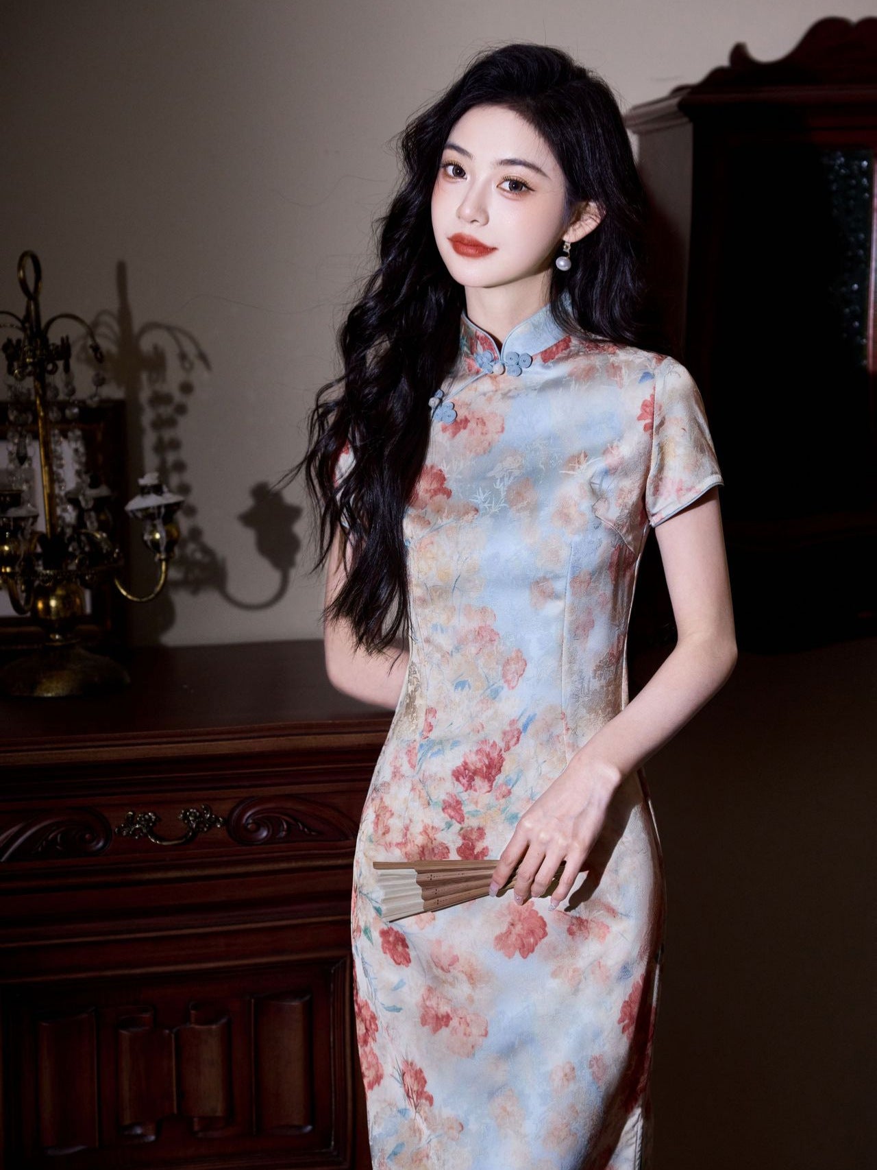 Vintage Qipao Dress | Chinese Slim-fit Mandarin Collar Floral Design