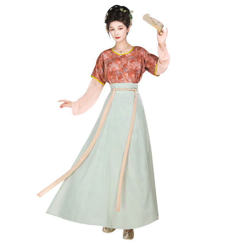 优雅汉服套装 - 传统中国女式汉服,绣花上衣和飘逸长裙