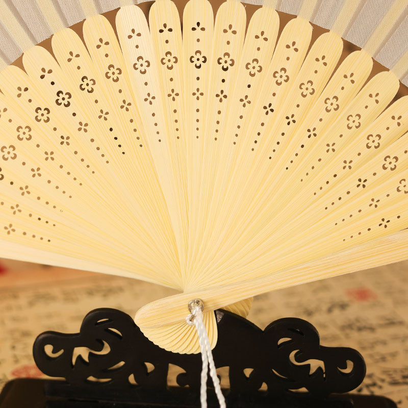 优雅的黑色花卉图案手扇 – 传统手扇,非常适合汉服
