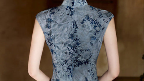 Summer Tie-Dye Sleeveless Vintage Qipao | Long Slim Chinese Dress