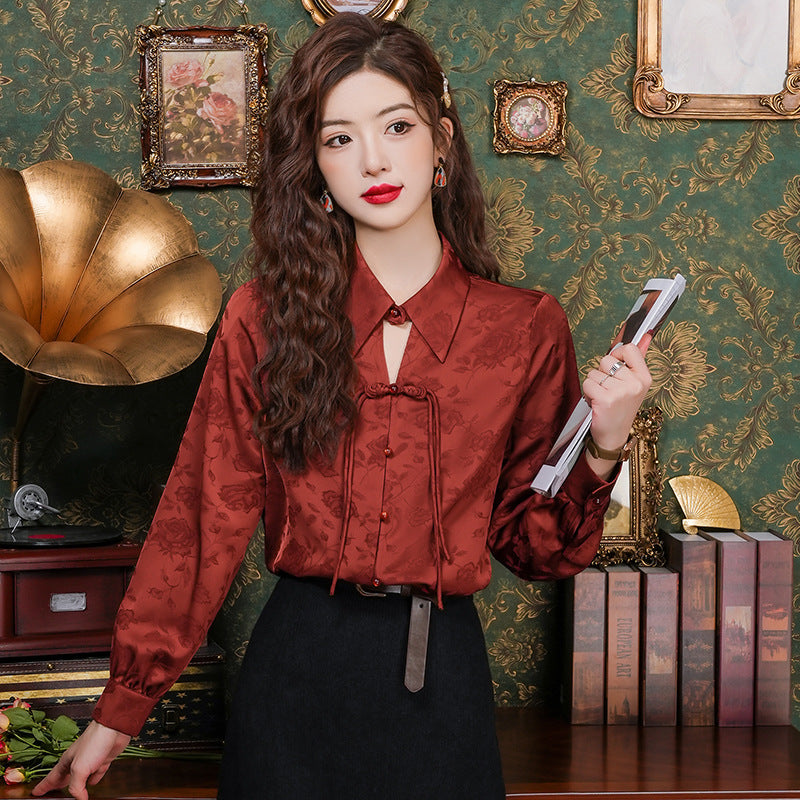 Elegant Floral Blouse with Tie Neck Design