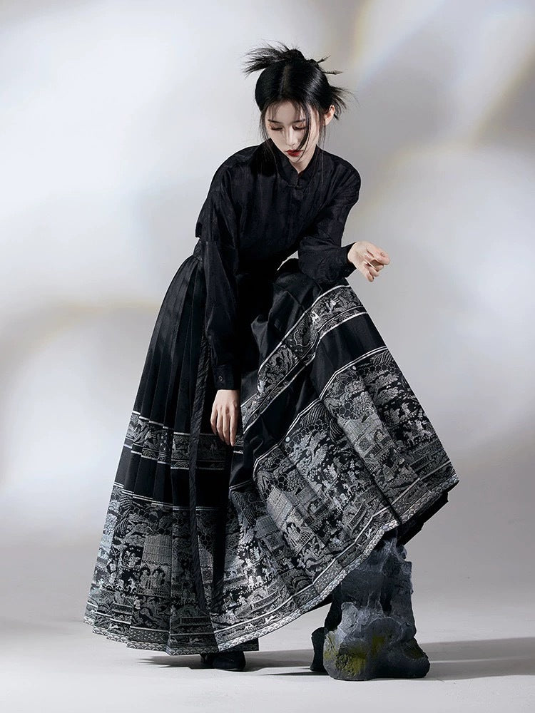 New Chinese style satin mamianqun two-piece set