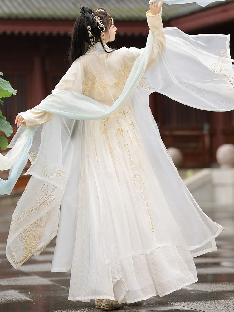 Elegant Flowing Song Dynasty Hanfu Dress with Embroidered Details
