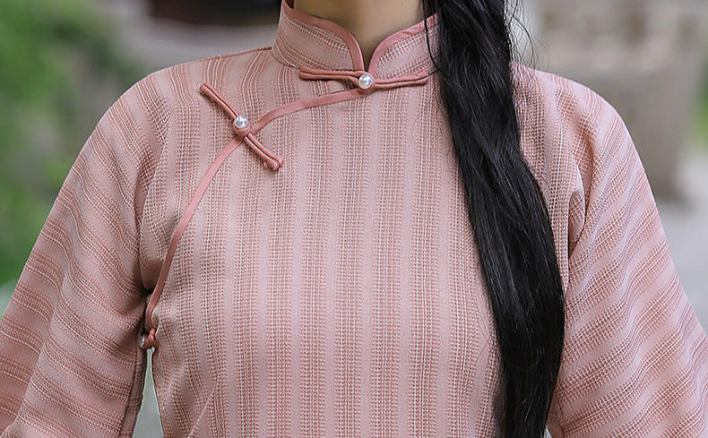 Autumn Full-Button Qipao | Side Frog Button Vintage Slim Cheongsam