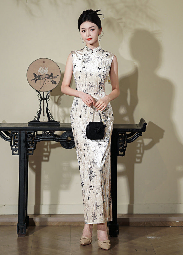 Velvet Sleeveless Slim Qipao Dress | Elegant Eveningwear