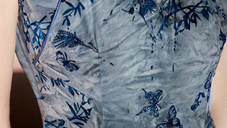 Summer Tie-Dye Sleeveless Vintage Qipao | Long Slim Chinese Dress