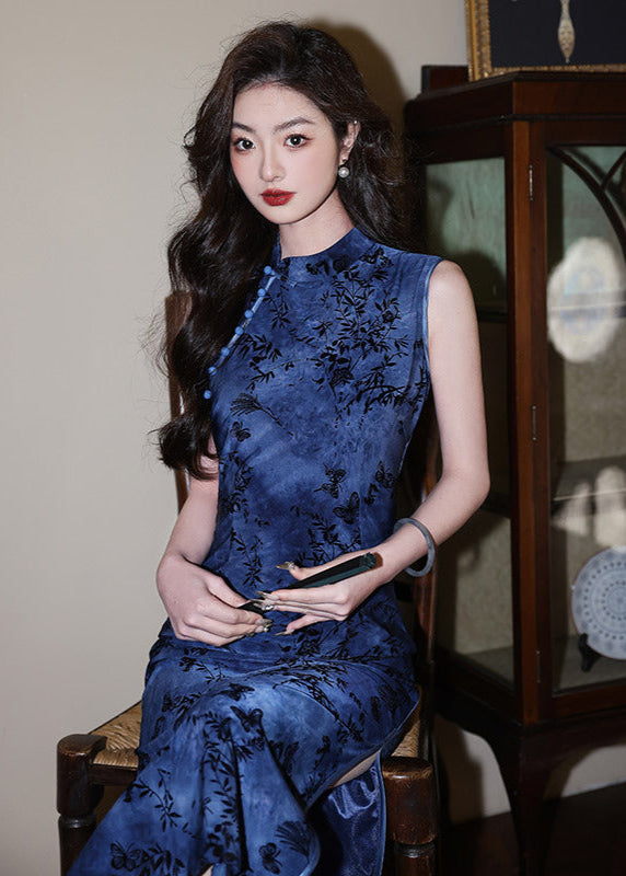 Modern Sleeveless Long Qipao | Mandarin Slim Fit With Side Slit