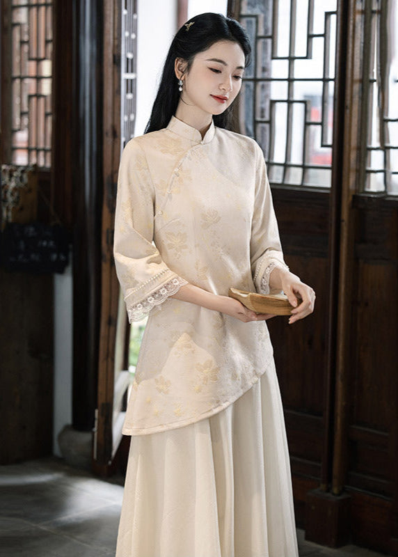 Modern Chinese Long-Sleeve Cinched Dress