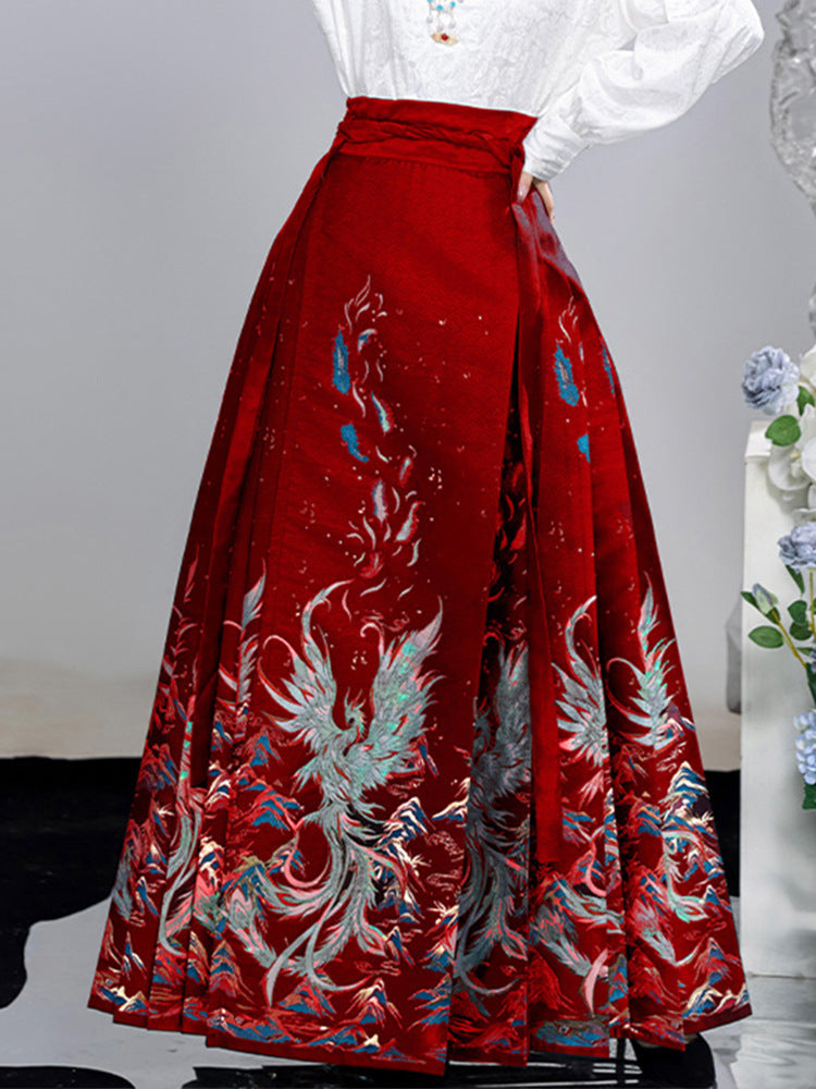 Elegant Phoenix Embroidered Hanfu Skirt Set– Traditional High-Waist Flowing Maxi
