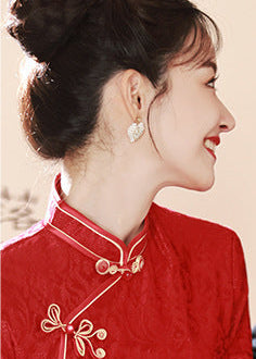 Spring Red Jacquard Long Cheongsam | Classic Chinese Wedding Tea Ceremony Dress