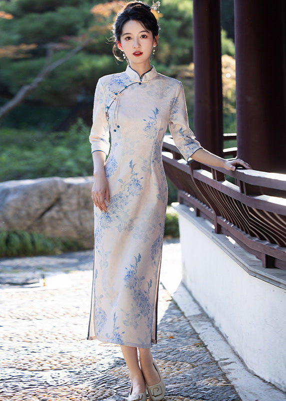 女式复古碎花旗袍