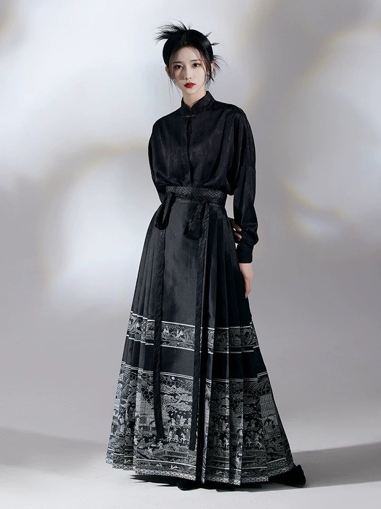 New Chinese style satin mamianqun two-piece set