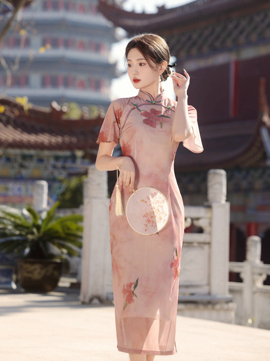 Elegant Pink Floral Hanfu-Inspired Dress for Traditional and Modern Styling