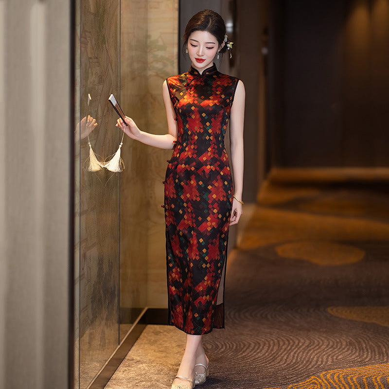 Elegant Chinese Qipao Dress Sleeveless Retro Cheongsam Traditional Hanfu Outfit
