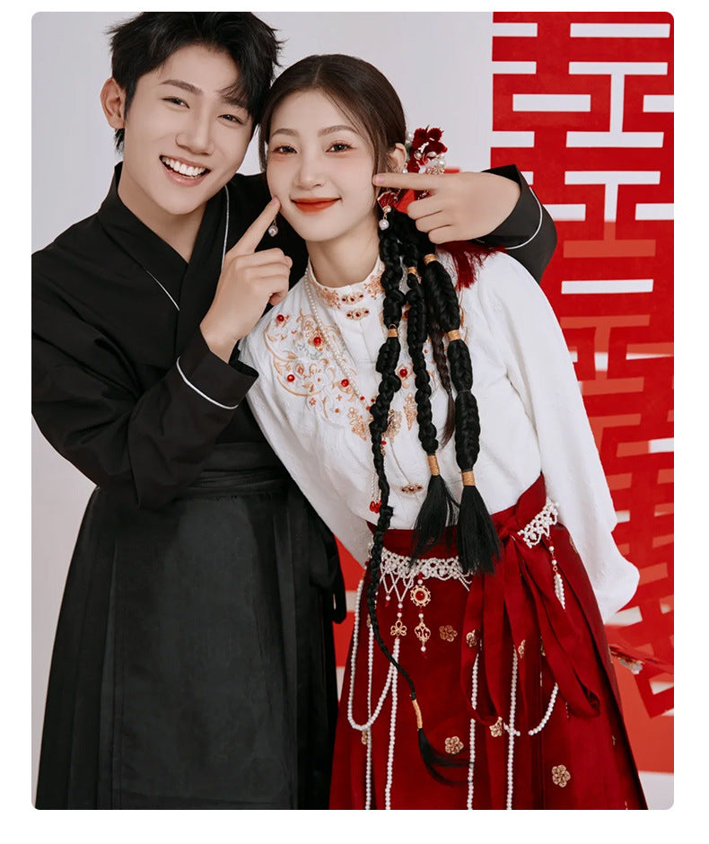 Winter Bridal Embroidered Hanfu Set | Wedding Mamianqun Set with Waist Chain