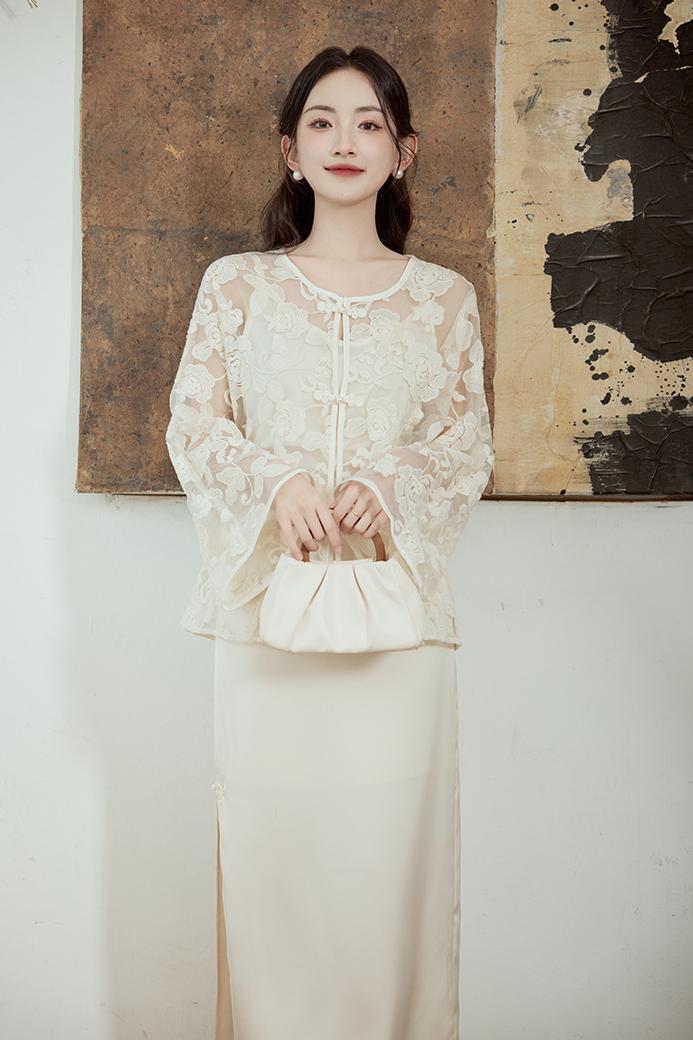 Elegant Lace Top with Bell Sleeves for Traditional Wear
