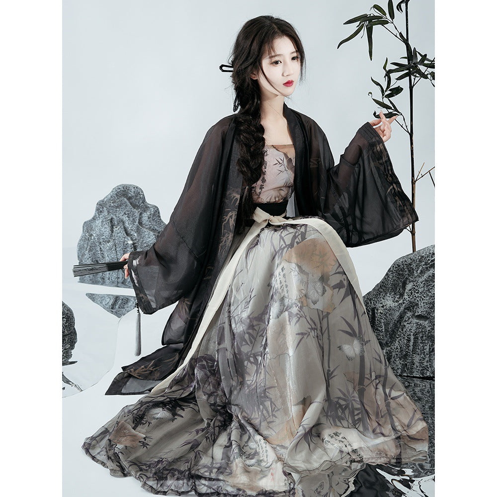 Elegant Bamboo Print Hanfu Dress for Women– Traditional Song Dynasty Hanfu Dress