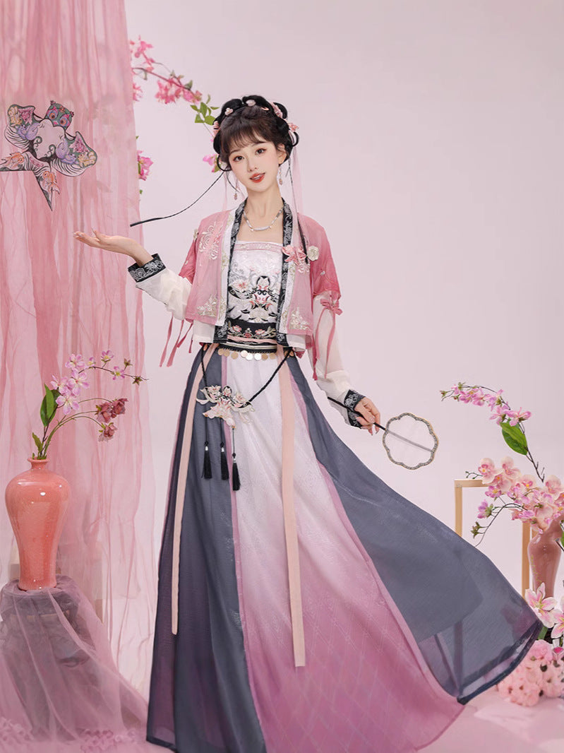 Elegant Gradient Song Dynasty Hanfu Dress with Floral Embroidery