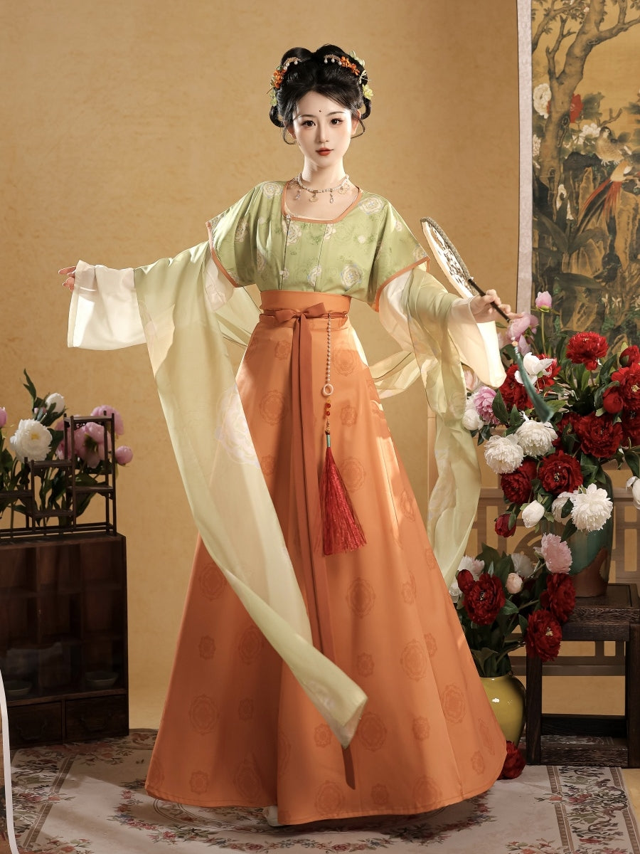 Tang Beizi & Round-Collar Hanfu Set | Eight-Panel Qiyao Ruqun