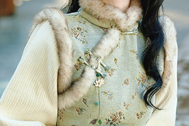 Light Green Daily Plush Vintage Qipao for Winter | Elegant Warmth Long Dress