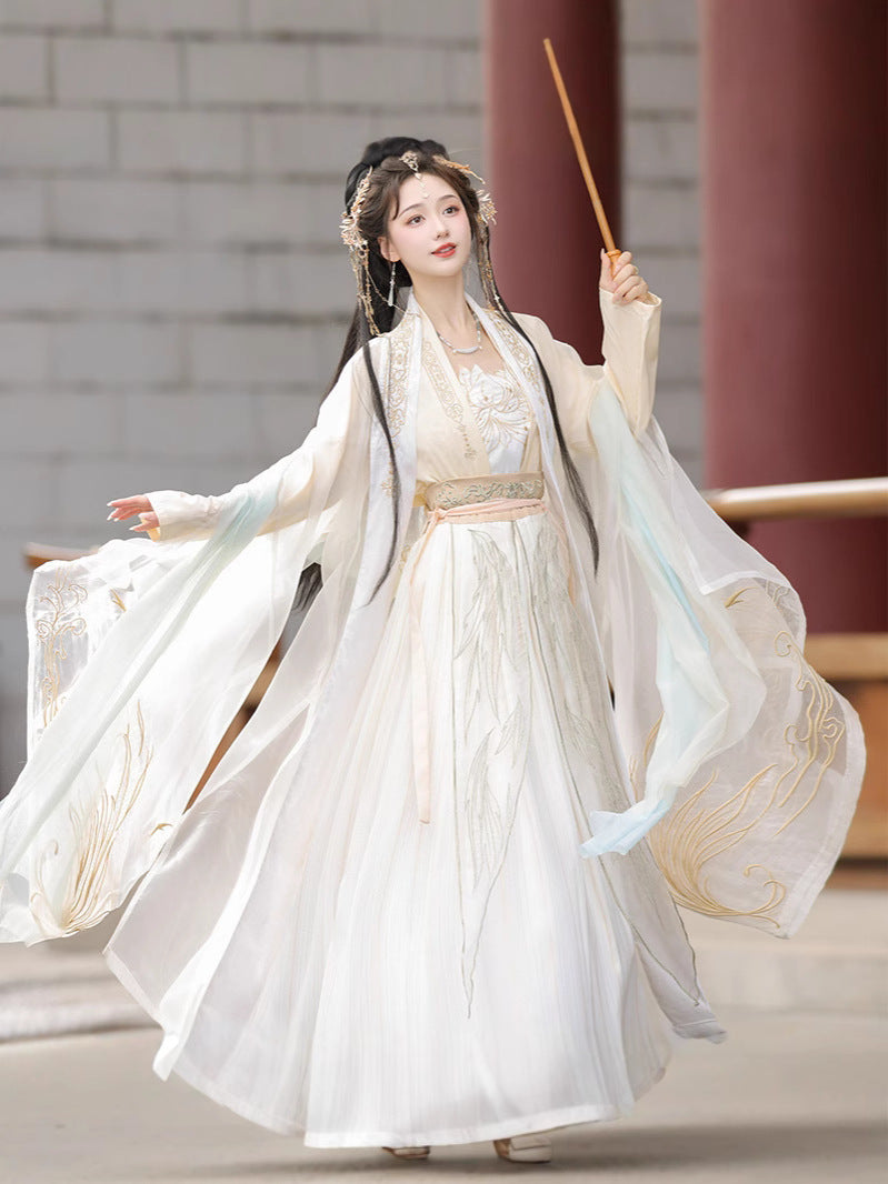 Elegant Flowing Song Dynasty Hanfu Dress with Embroidered Details