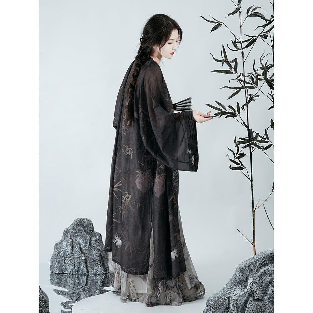 Elegant Bamboo Print Hanfu Dress for Women– Traditional Song Dynasty Hanfu Dress