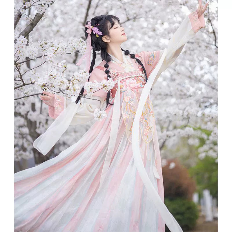 Elegant Hanfu Dress with Floral Embroidery for Women