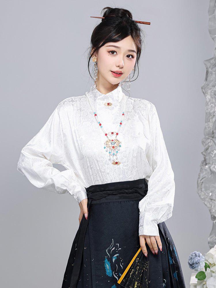 Elegant Phoenix Embroidered Hanfu Skirt Set– Traditional High-Waist Flowing Maxi