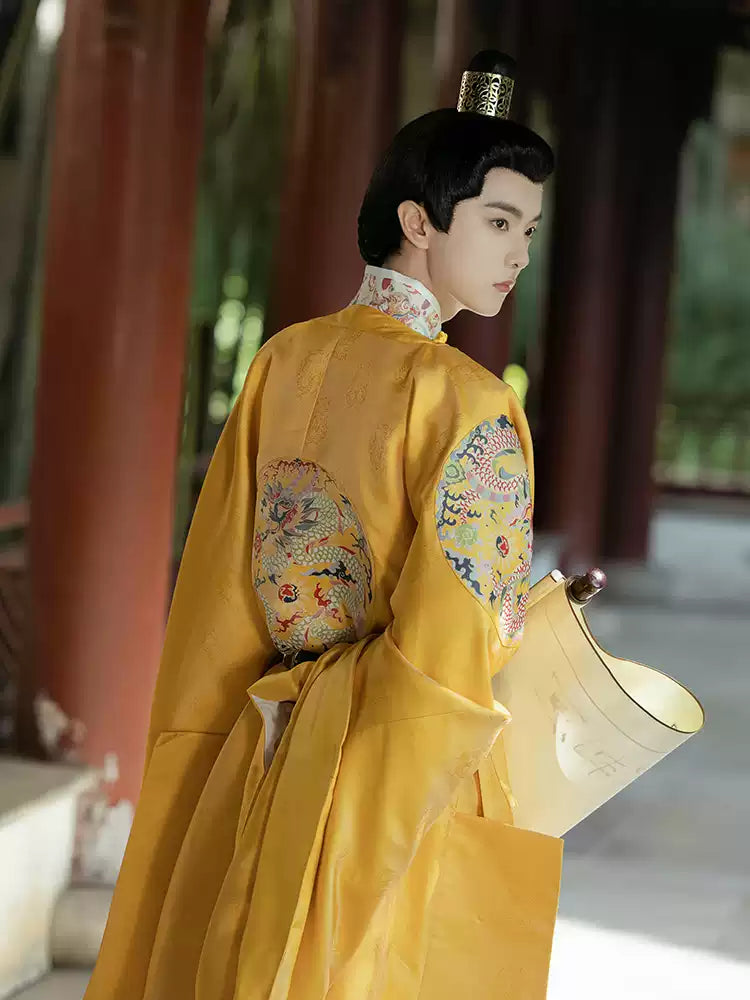 Elegant Traditional Hanfu Robe for Men with Dragon Embroidery