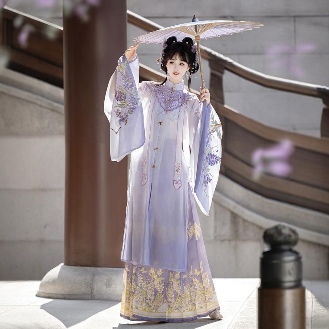 Elegant Wisteria Embroidered Hanfu Dress - Traditional Chinese Style Flowing Robe