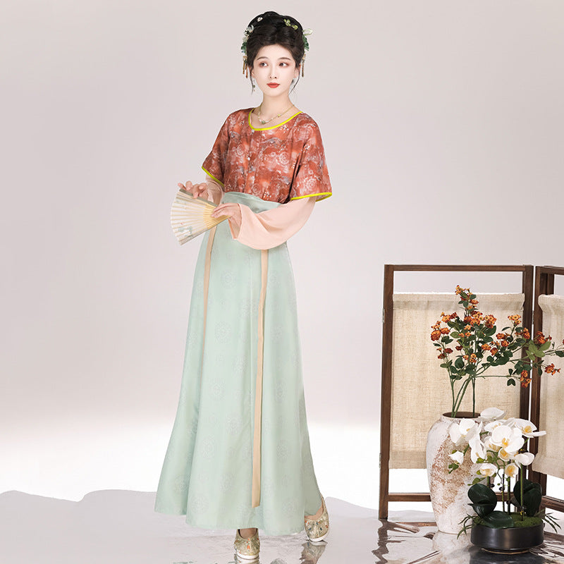 优雅汉服套装 - 传统中国女式汉服,绣花上衣和飘逸长裙