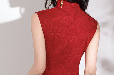 Sleeveless Bridal Qipao Dress | Lightweight Mandarin Collar Summer Gown