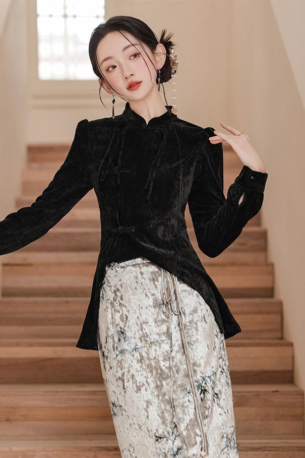 Vintage Black Top with Embroidered Skirt