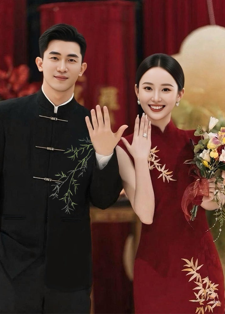 New Chinese Bamboo Embroidery Couple Outfit | Zhongshan & Cheongsam