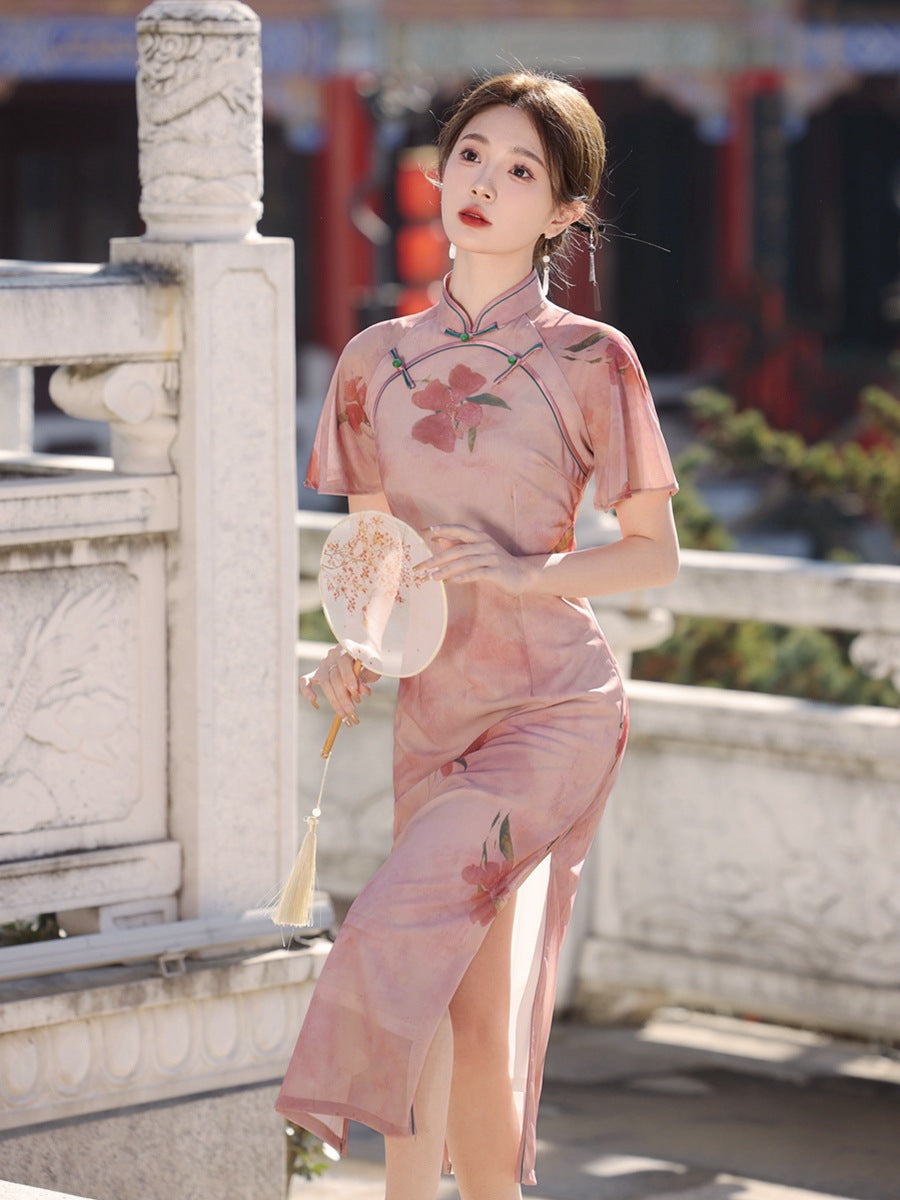 Elegant Pink Floral Hanfu-Inspired Dress for Traditional and Modern Styling