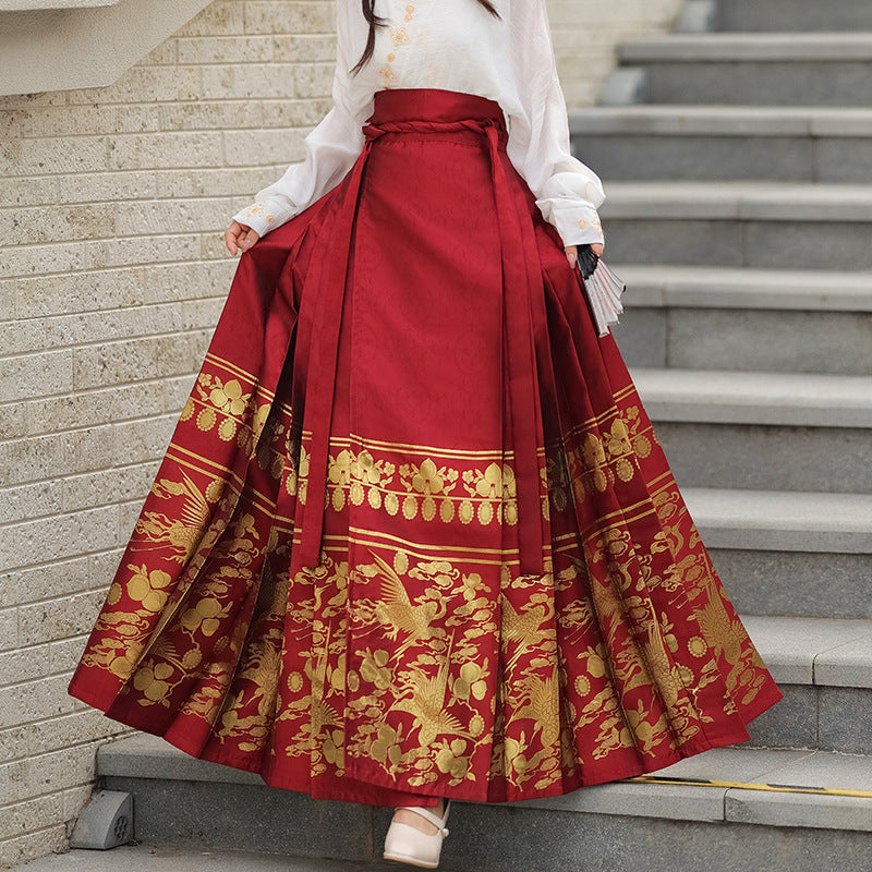 Red & Gold Embroidered Hanfu Mamianqun Skirt – Traditional Chinese Hanfu for wedding Mamianqun