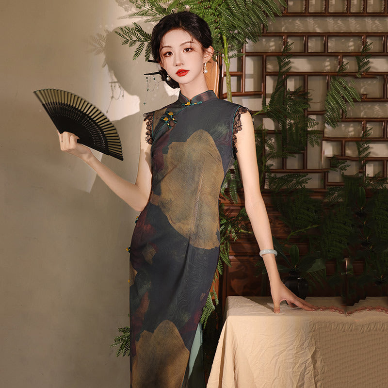 Elegant Ink-Style Cheongsam Dress | Classic Chinese Design
