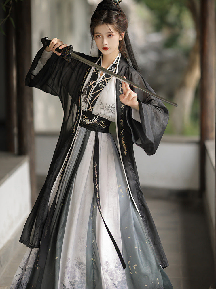 Elegant Black and White Hanfu Set – Traditional Chinese Warrior-Inspired Attire