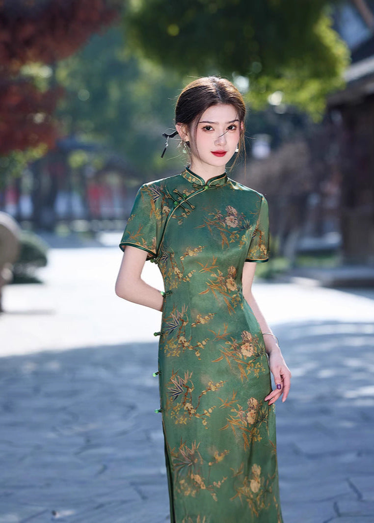 Elegant Vintage Slim Qipao | Double-Layer Mandarin
