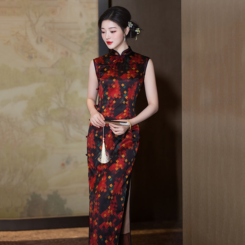 Elegant Chinese Qipao Dress Sleeveless Retro Cheongsam Traditional Hanfu Outfit
