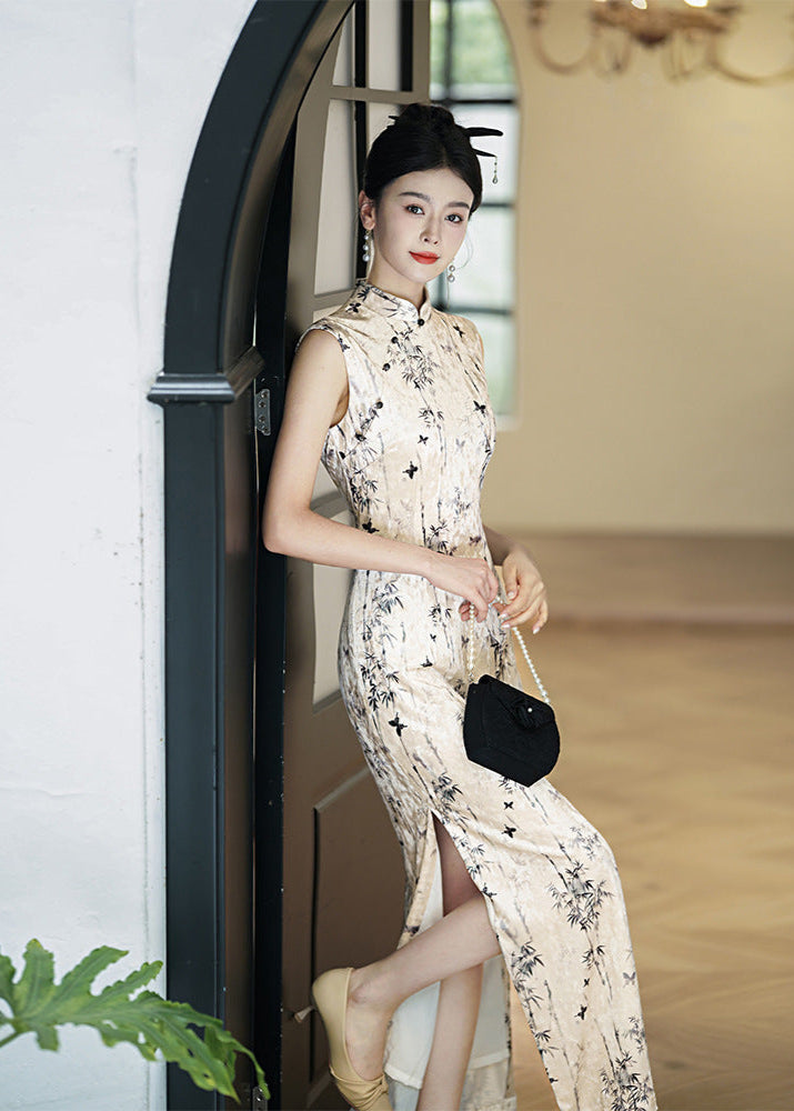 Velvet Sleeveless Slim Qipao Dress | Elegant Eveningwear