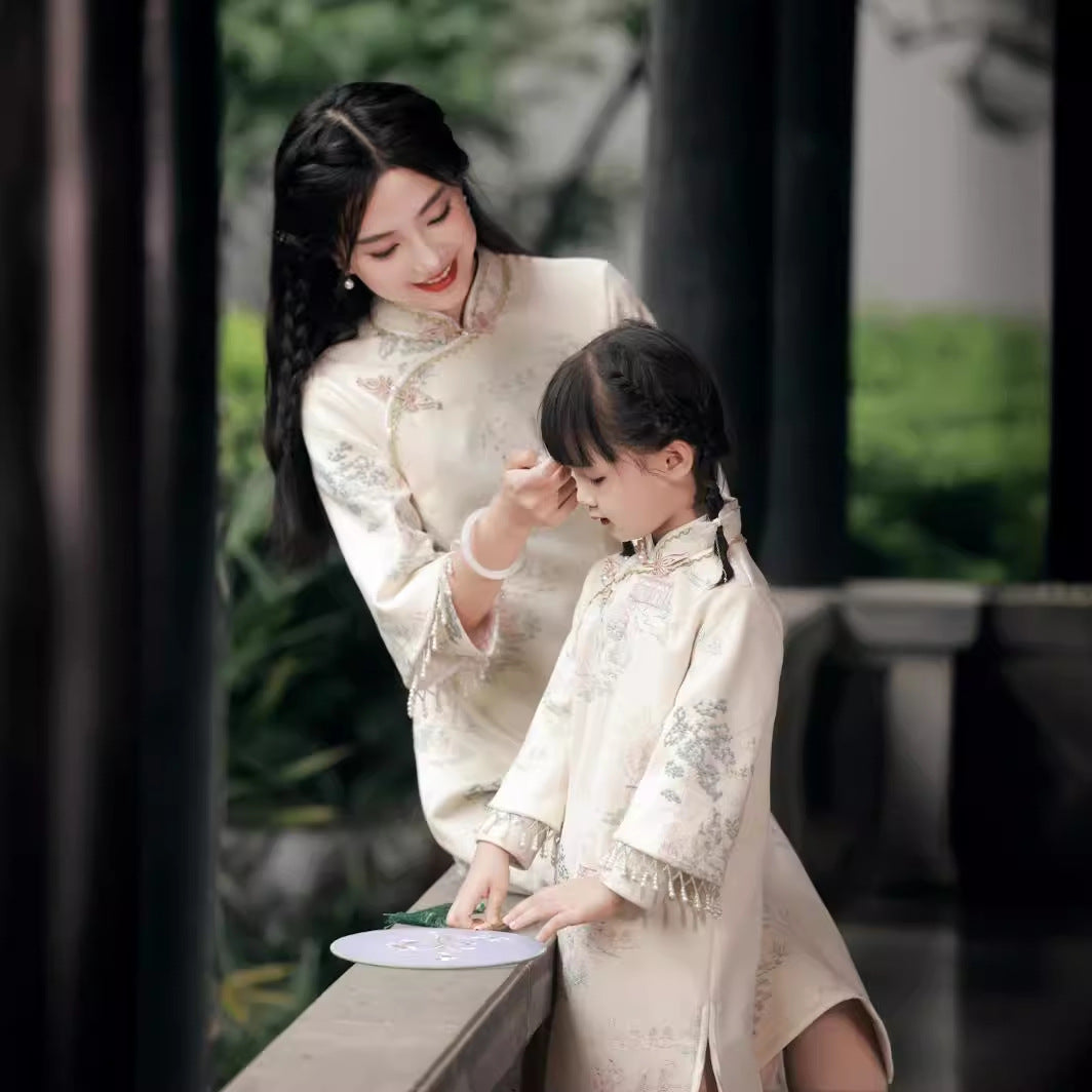 Matching Mother and Daughter Traditional Chinese Cheongsam - Elegant Floral Hanfu Dress for Special Occasions