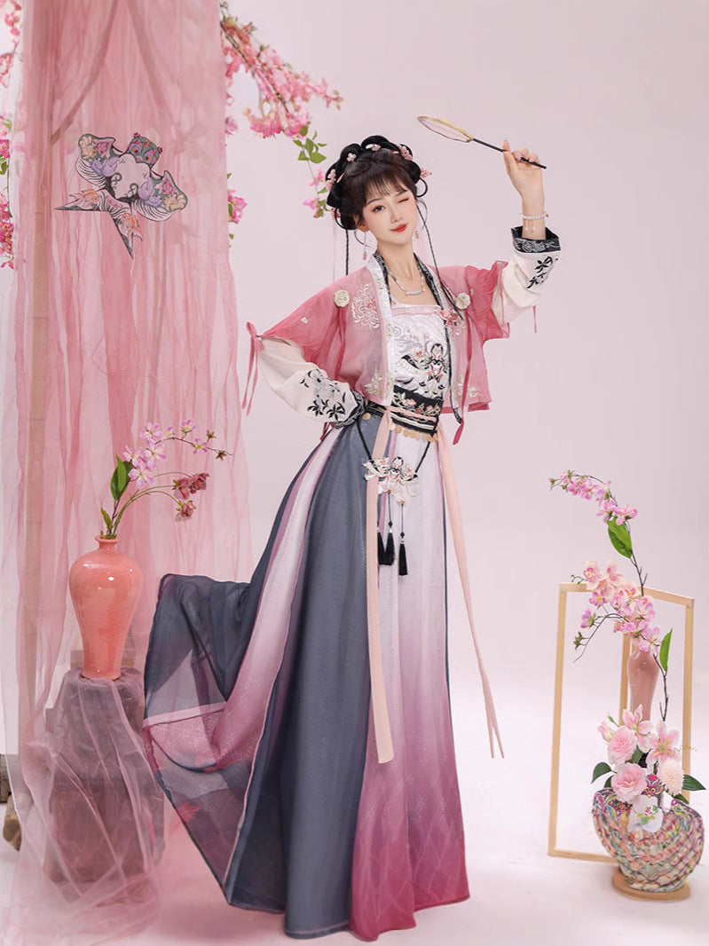 Elegant Gradient Song Dynasty Hanfu Dress with Floral Embroidery