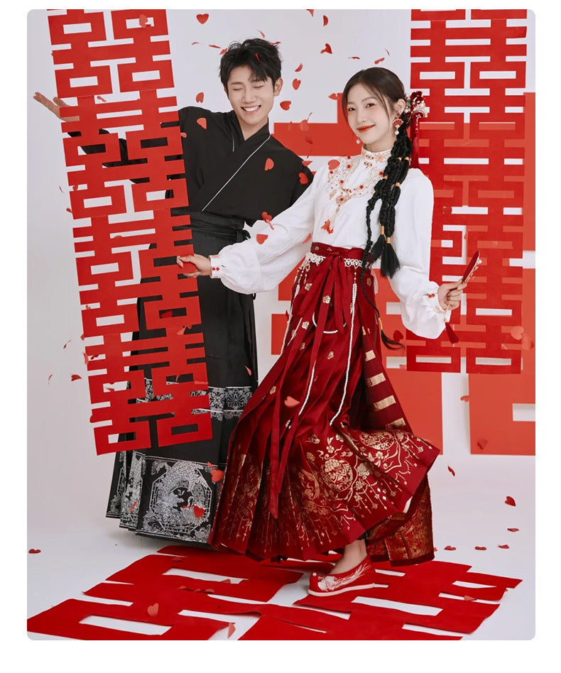 Winter Bridal Embroidered Hanfu Set | Wedding Mamianqun Set with Waist Chain